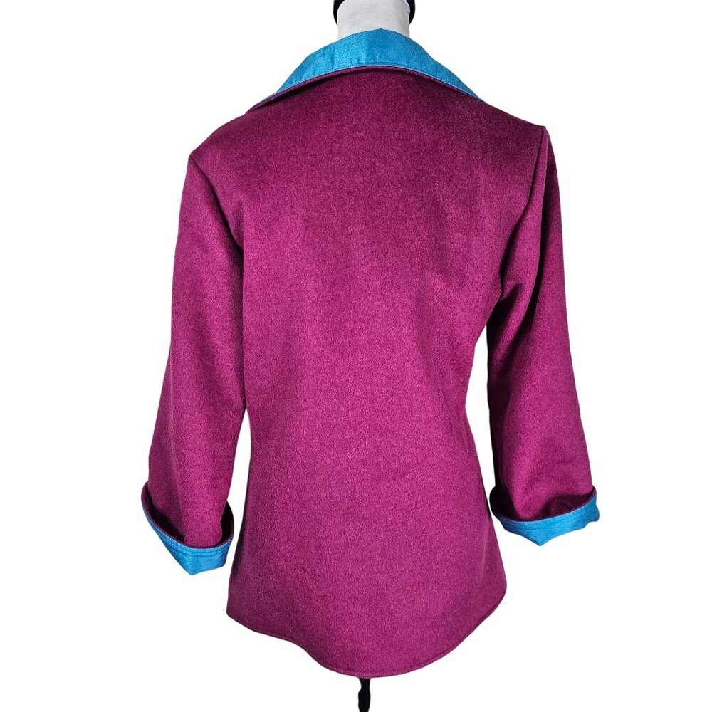 Grace Chuang Magenta & Turquoise Wool Longline Ja… - image 3